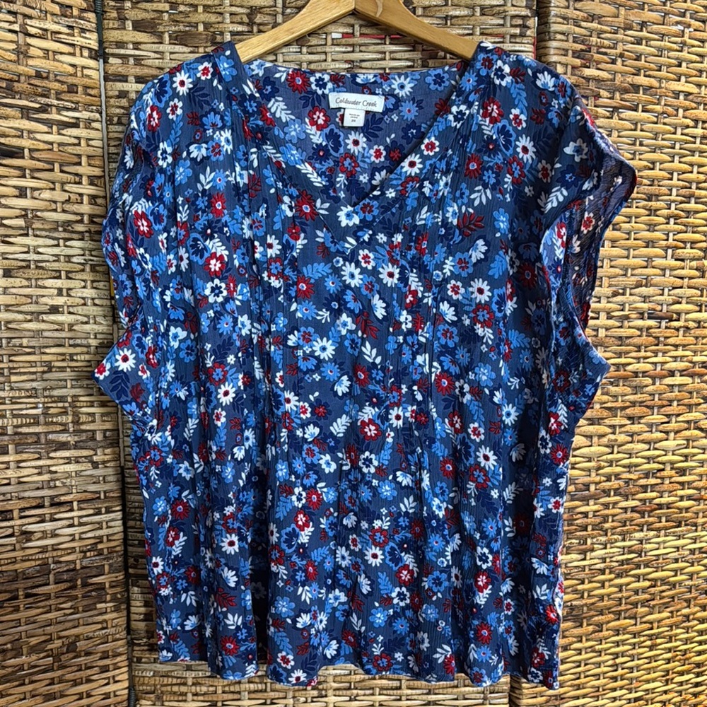 Coldwater Creek Blouse Floral Spring Summer Blue Flowers
